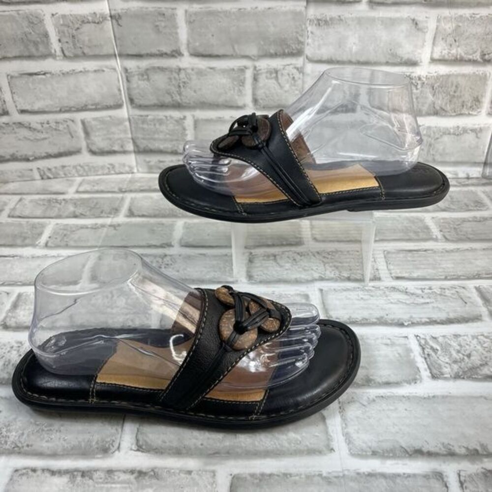 Born Women's Size 9 Black Leather Bead Embellished Thong Sandals